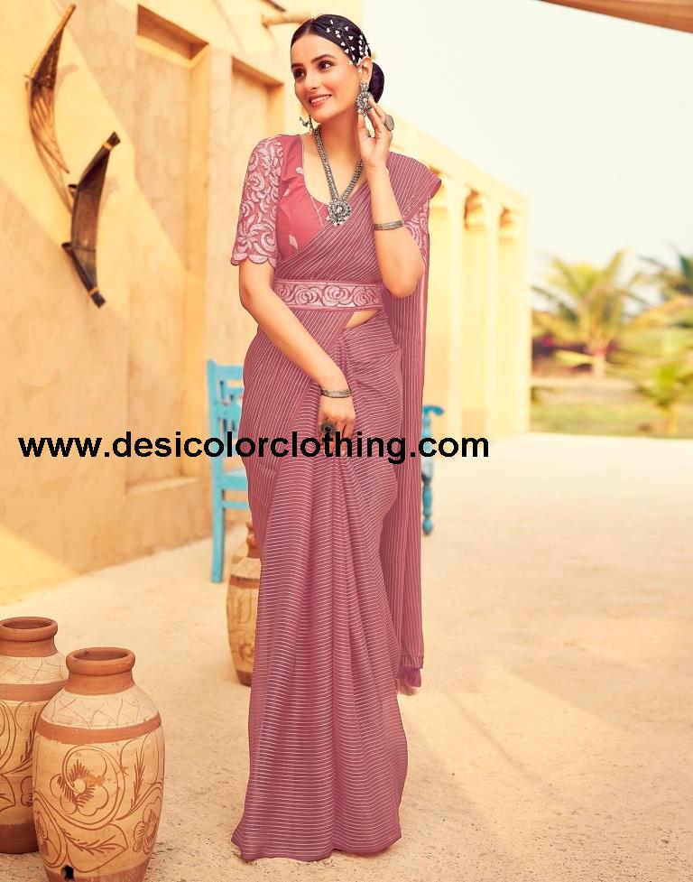 Dusty Pink Chiffon Plain Saree