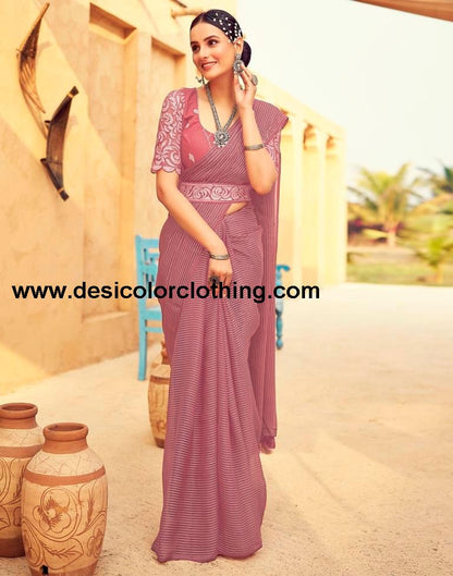 Dusty Pink Chiffon Plain Saree