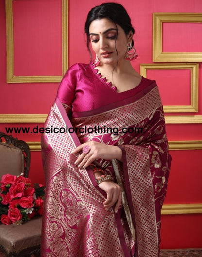 Dark Magenta Silk Plain Saree