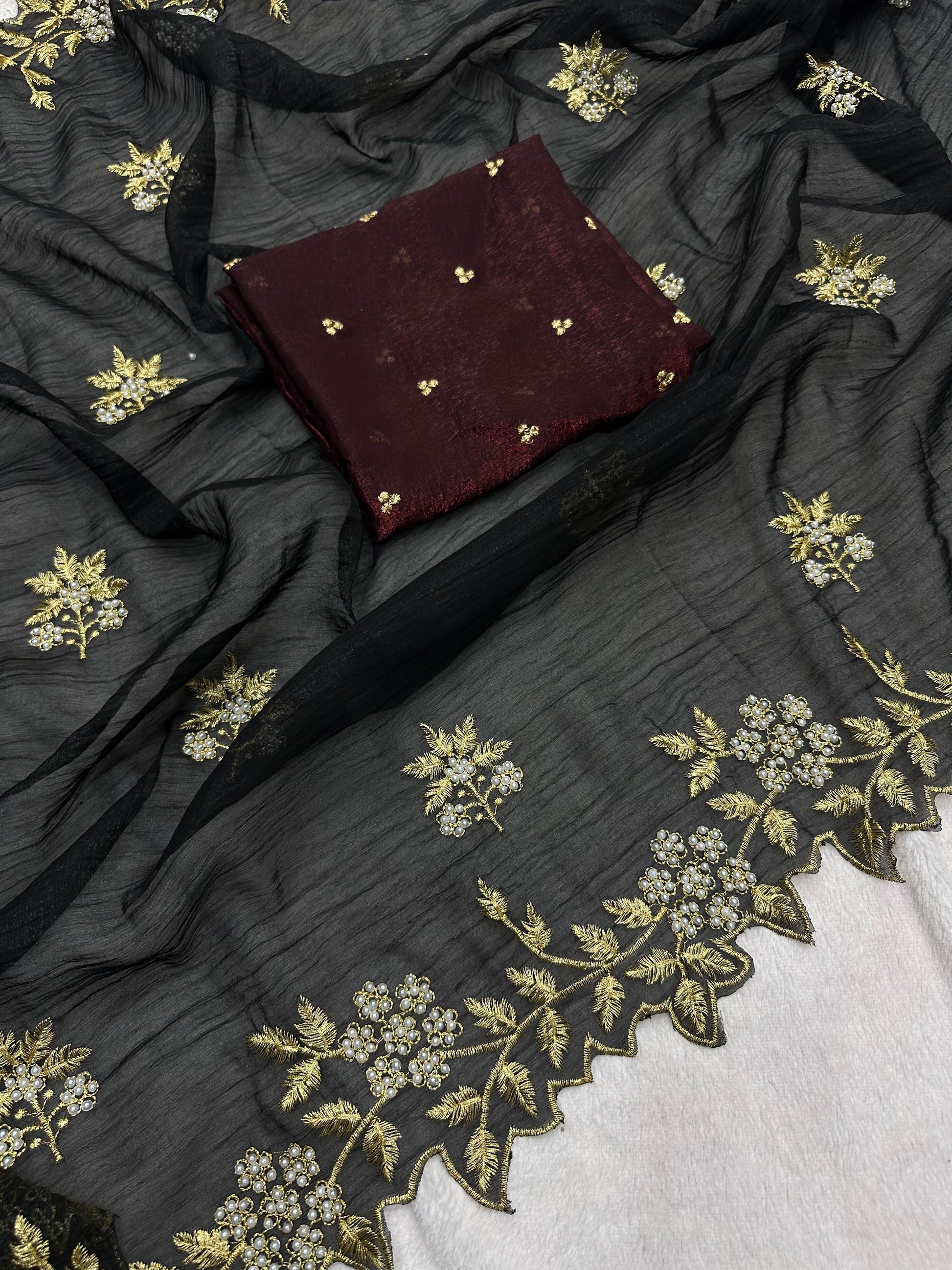 Product Image - Crunchy Crush Soft Saree with Exquisite Embroidery