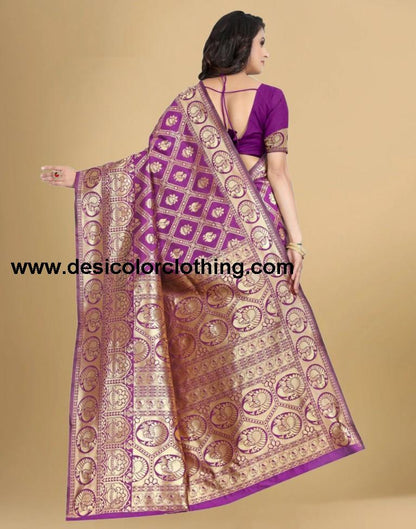 Wine Jacquard Banarasi Silk Saree