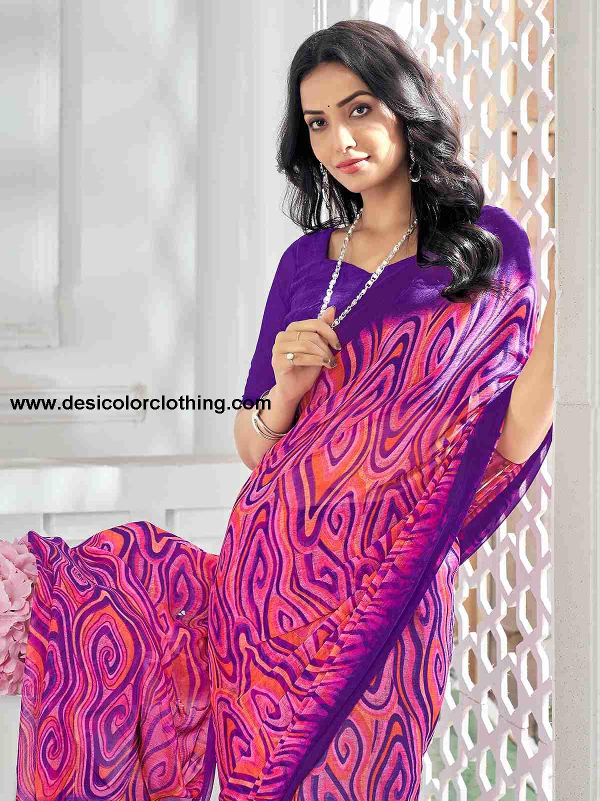 Violet Chiffon Printed Saree