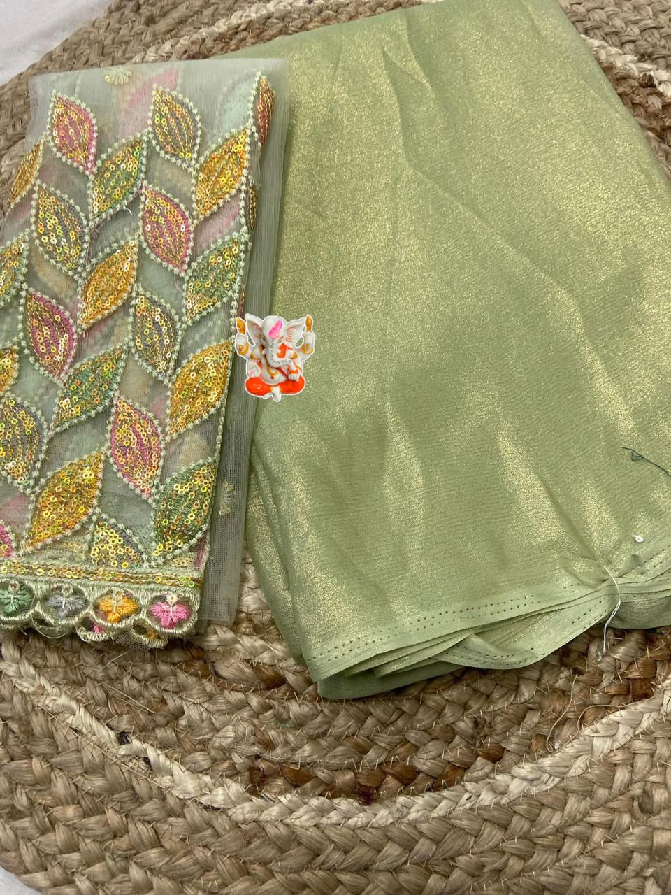 Product Image - Designer Shimmer Chiffon Saree with Embroidered Blouse