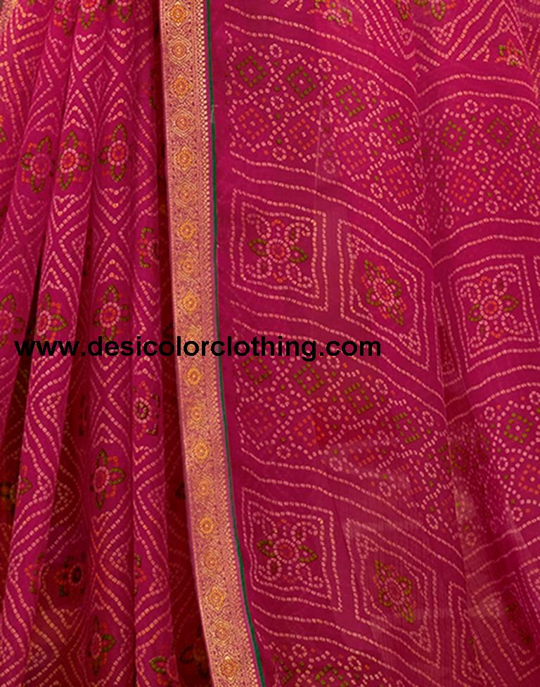 Dark Pink Chiffon Bandhani Saree