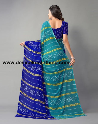 Teal Blue Georgette Printed Saree