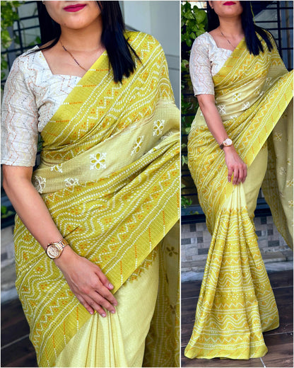Product Image - Designer Kota Linen Saree with Bandhej Print & Sequin Work - Perfect Festive & Wedding Attire