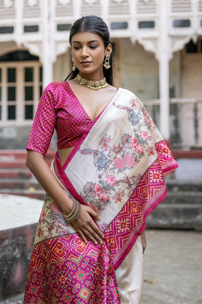Product Image - Yogita Patola Designer Saree in Tussar Silk with Patola Print