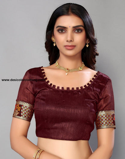 Dark Brown Lycra Printed Saree