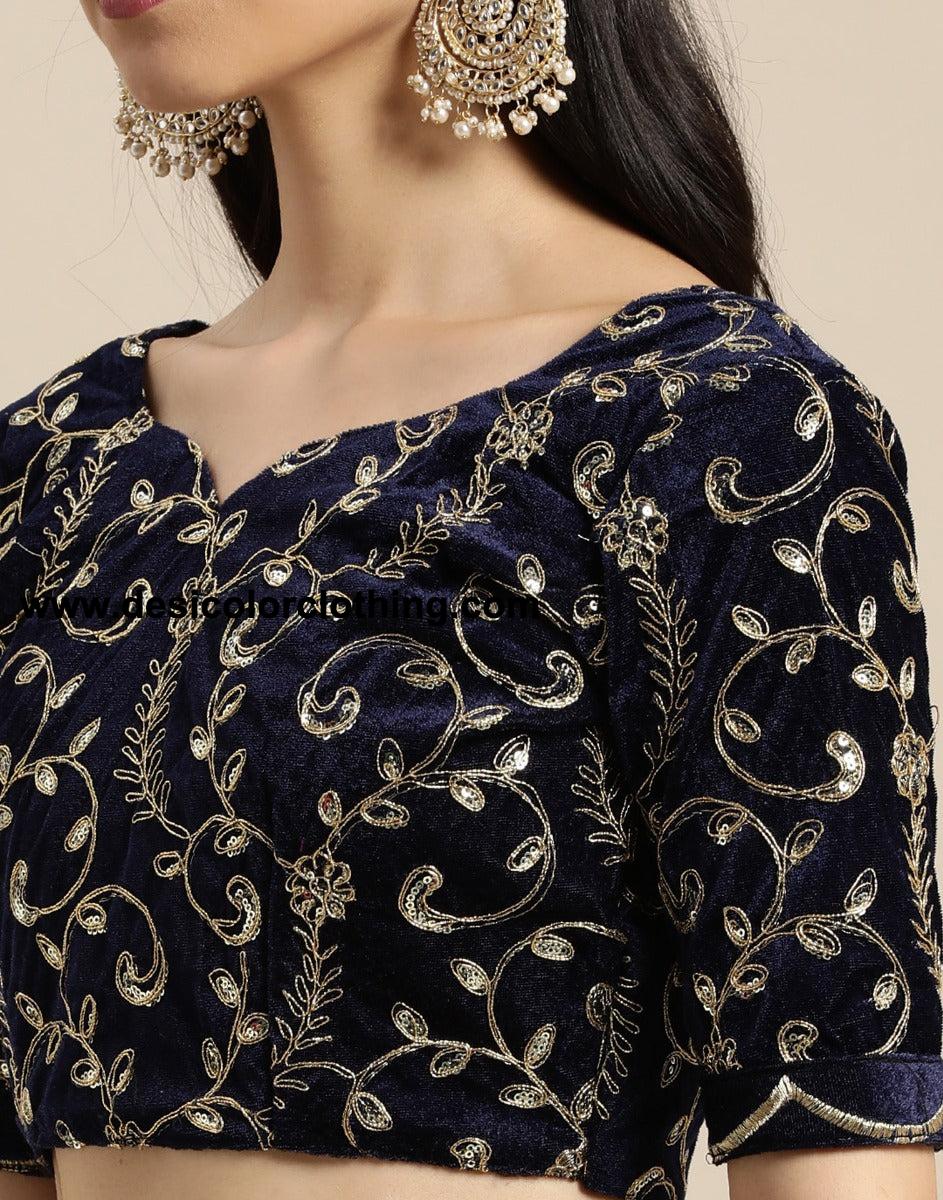 Blue Velvet Saree