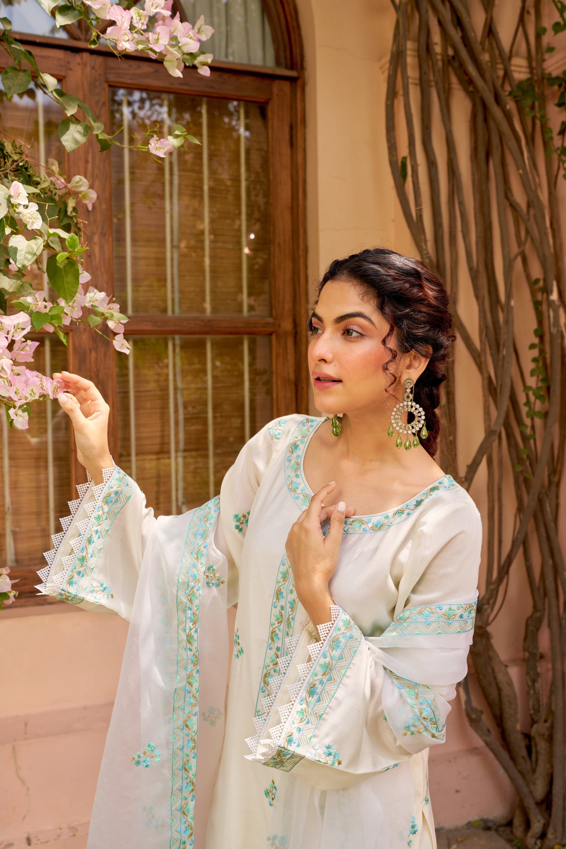 Product Image - AKSHARA: Ivory White Chanderi Embroidered Suit Set