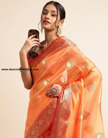 Orange Silk Banarasi Saree