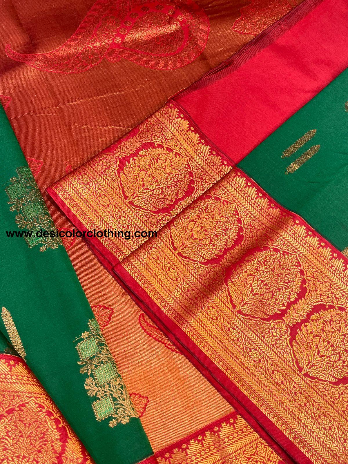 Semi Kanchi Saree with Free Shipping - Red