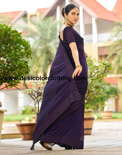 Purple Plain Silk Saree