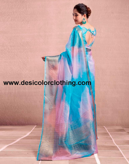 Blue Orgenza Printed Saree