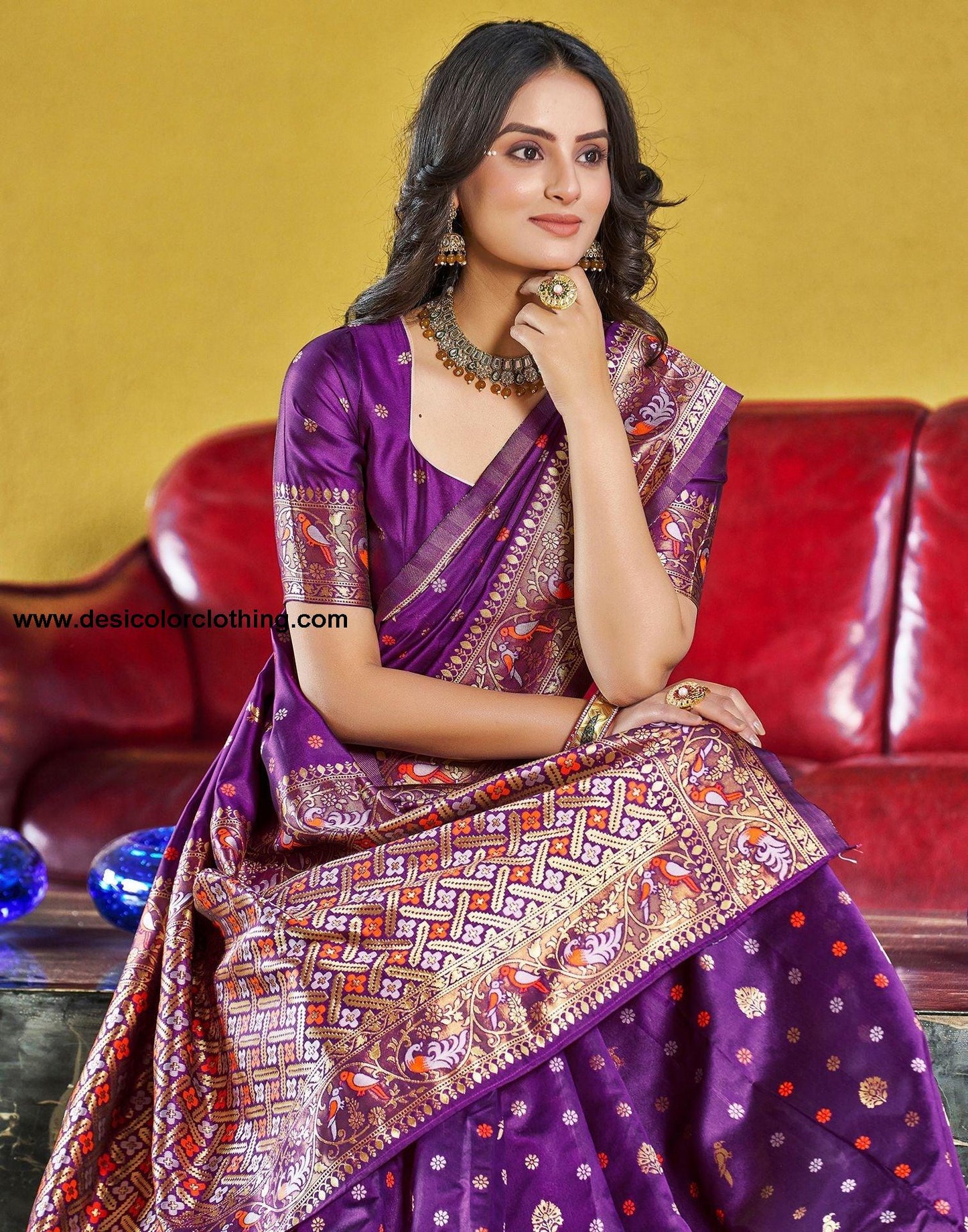 Wine Jacquard Silk Saree