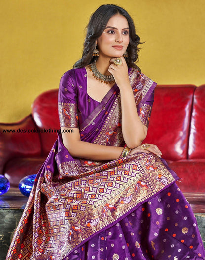 Wine Jacquard Silk Saree