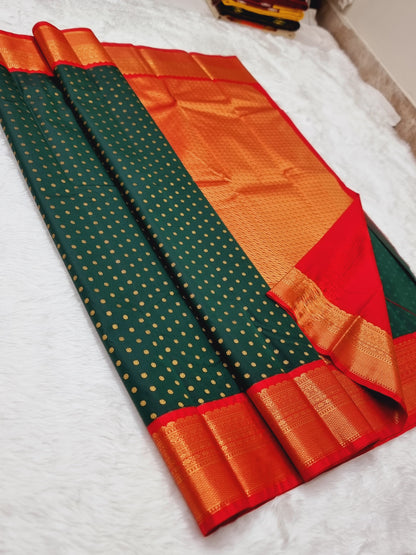 Product Image - Exquisite Kanchipuram Korvai Pattern Silk Saree with Contrast Blouse