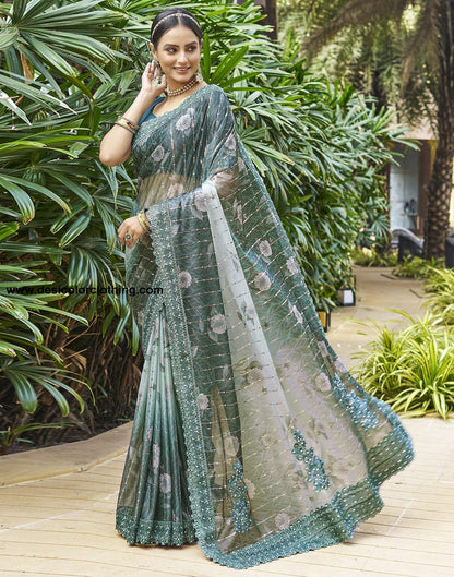 Dark Green Printed Lycra Saree