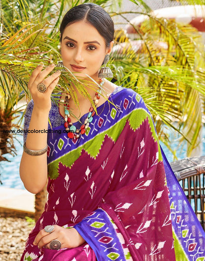 Pink Printed Cotton Pre-Draped Saree