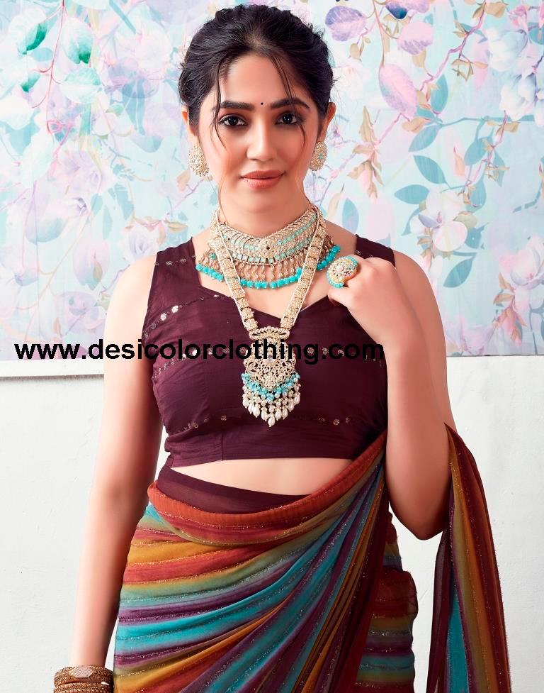 Wine Georgette Printed Sarees