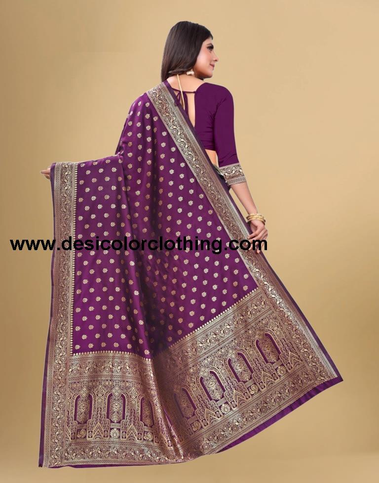 Wine Banarasi Silk Saree