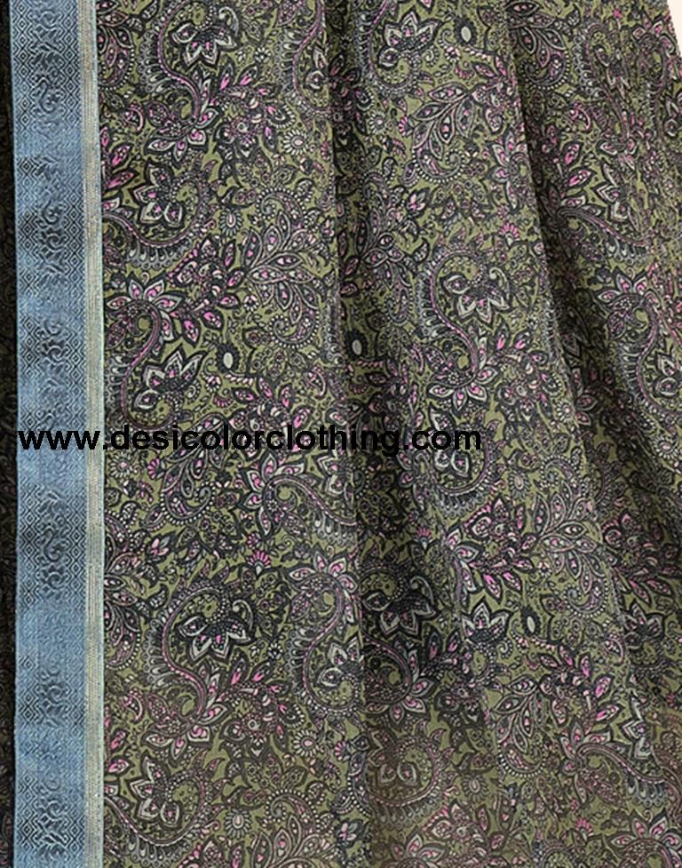 Dusty Green Georgette Printed Sarees