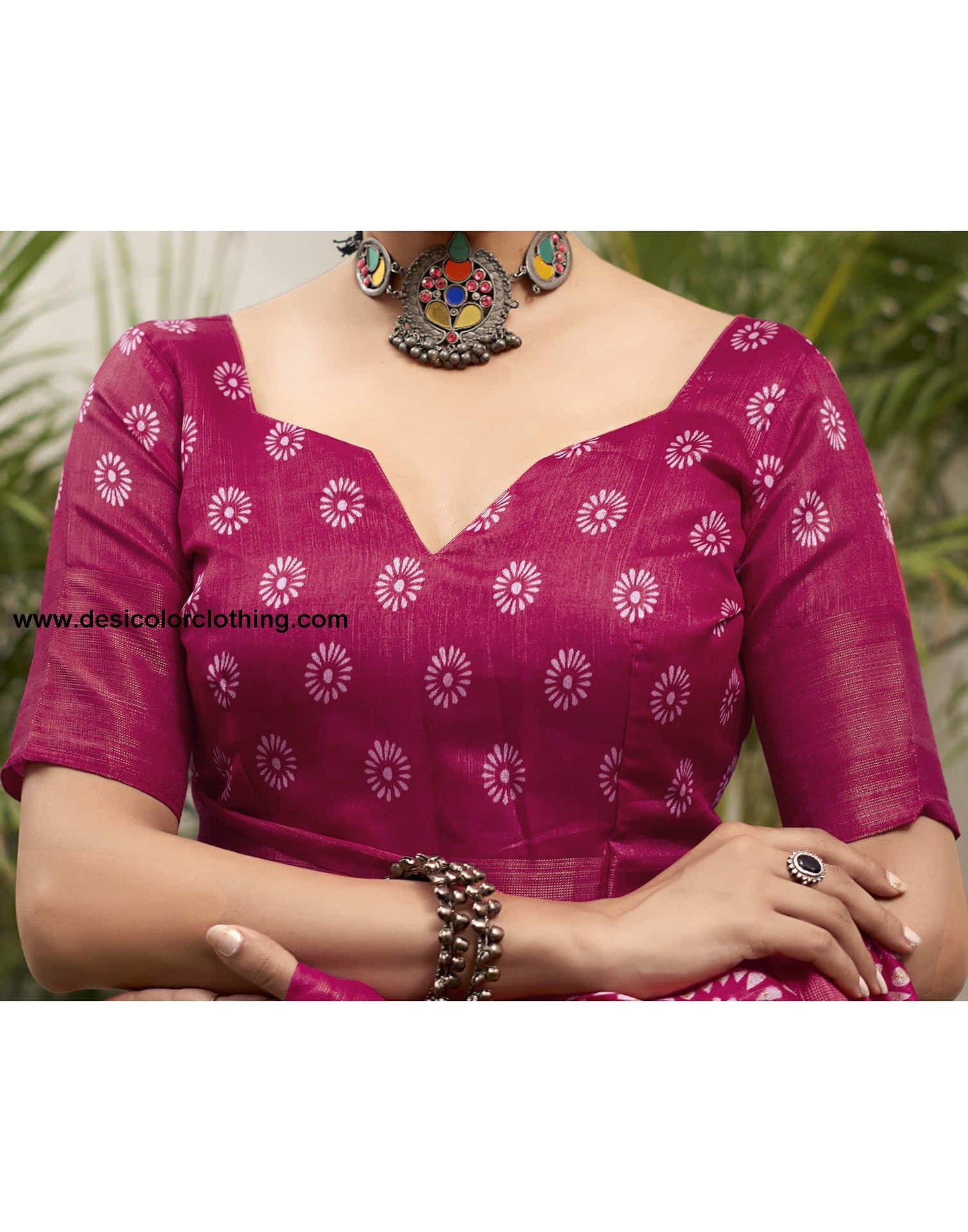 Rani Pink Cotton Printed Saree