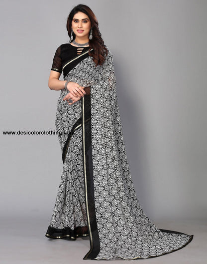 Black Chiffon Printed Saree