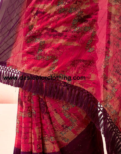 Deep Purple Printed Georgette Saree