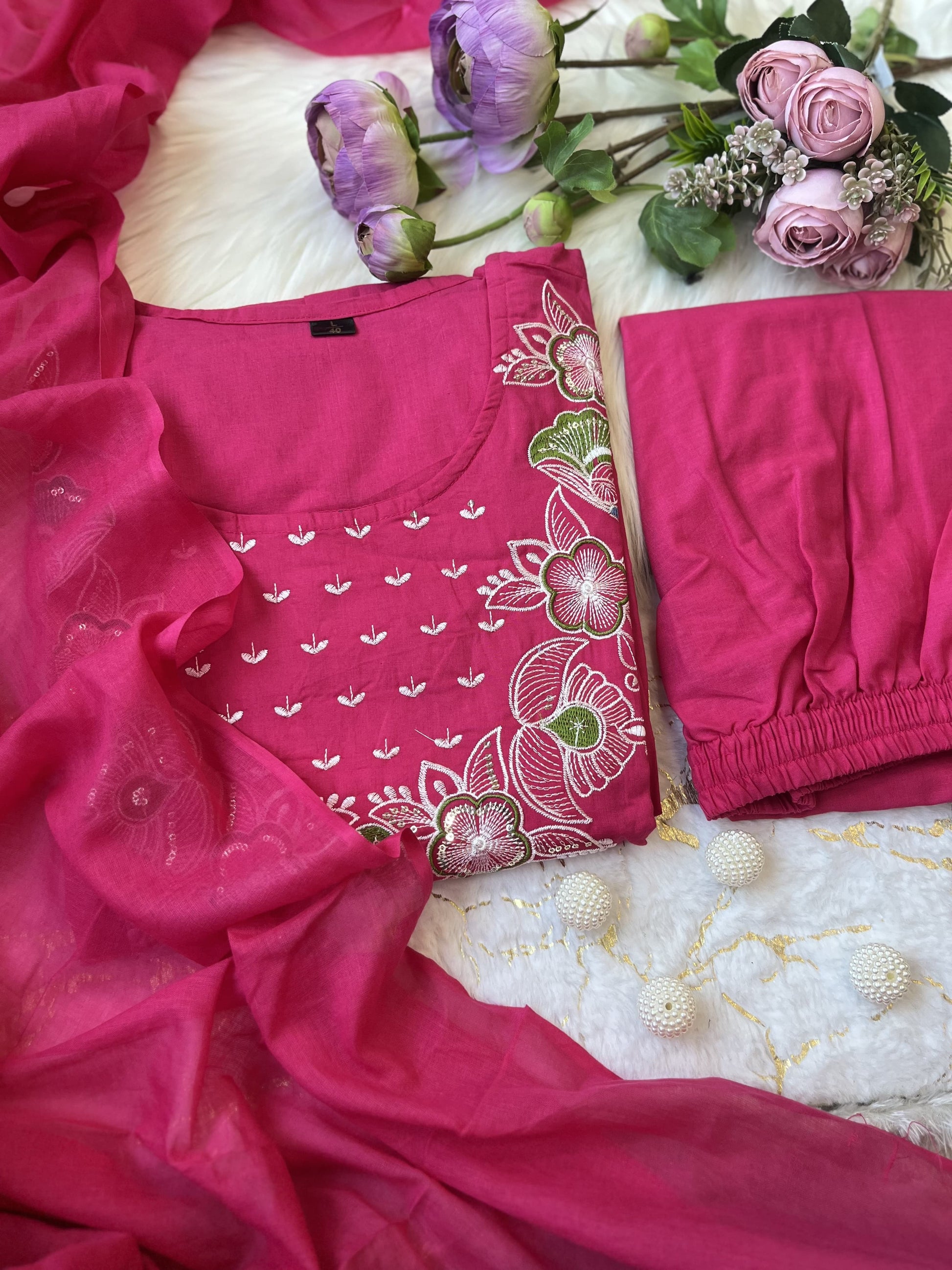 Product Image - Designer Cotton Anarkali Suit Set with Embroidered Dupatta - Festive & Wedding Wear