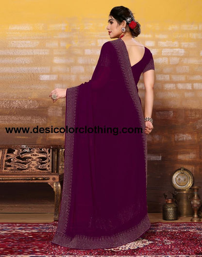 Wine Plain Georgette Saree