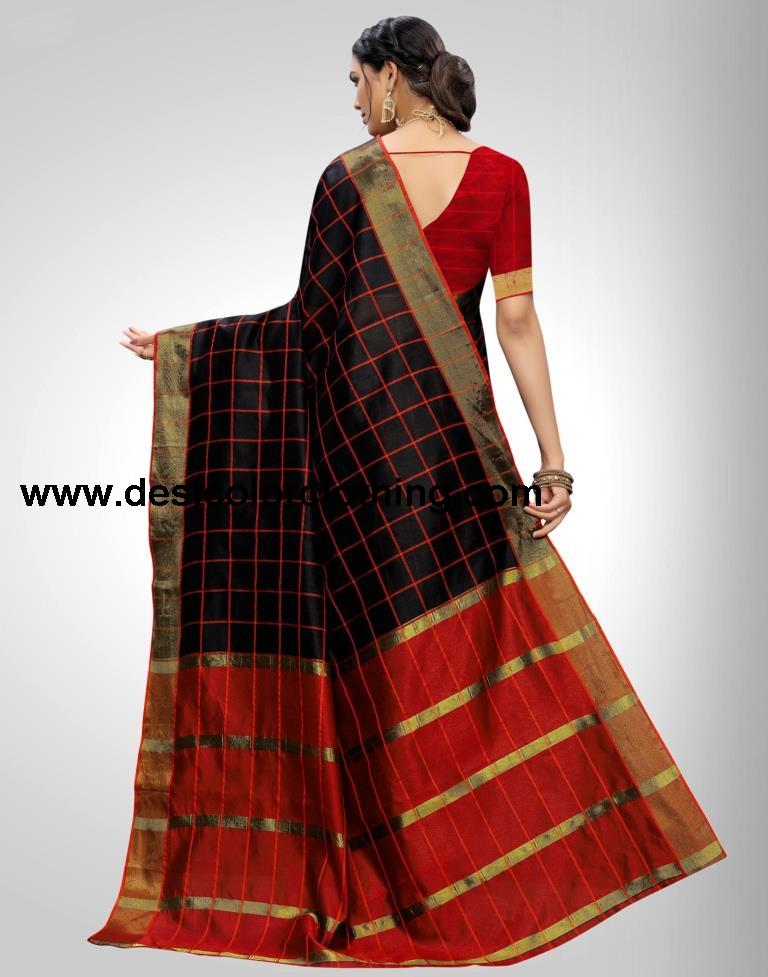 Black Coloured Chanderi Woven Checks Casual saree