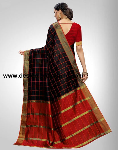 Black Coloured Chanderi Woven Checks Casual saree