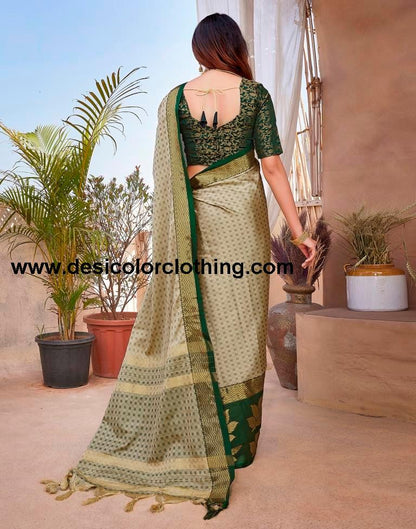 Beige Silk Woven Saree