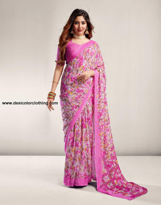 Rani Pink Printed Georgette Saree