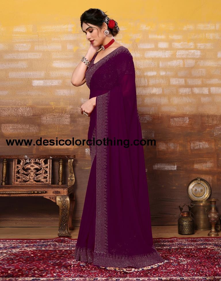 Wine Plain Georgette Saree
