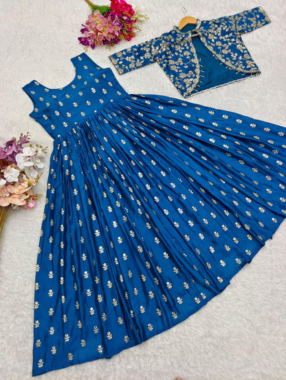Product Image - Exquisite Cinon Silk Gown-Jacket Set for Festive and Wedding Wear