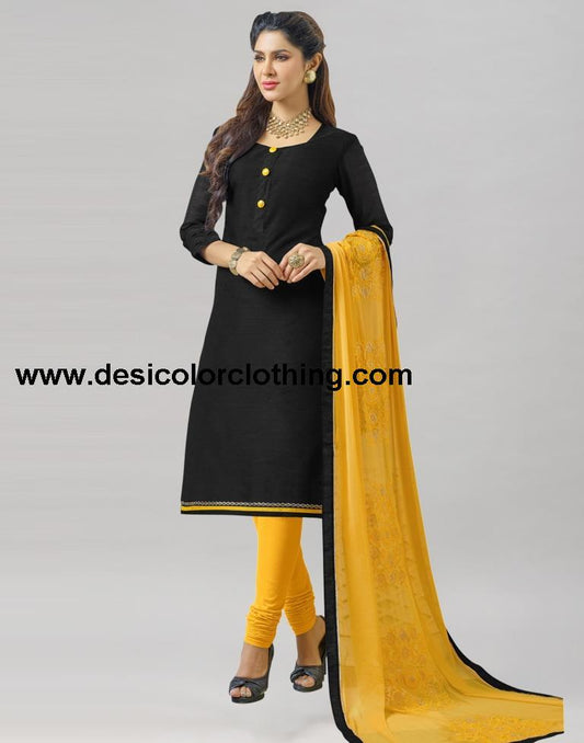 Black Chanderi Cotton Plain Unstitched Salwar Suit