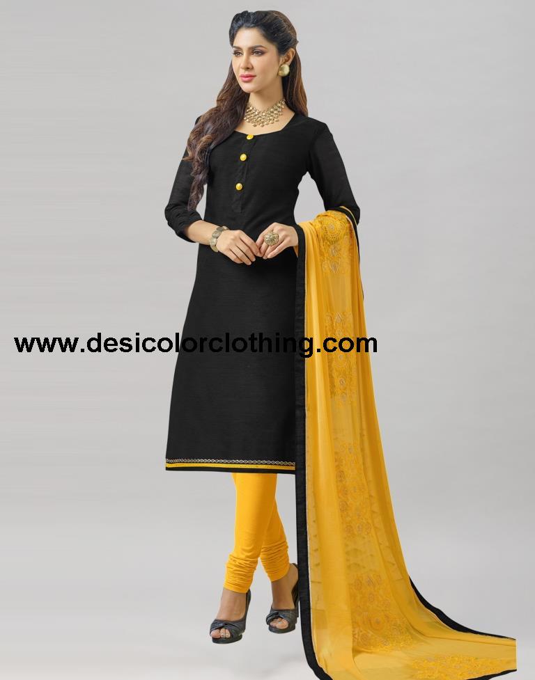 Black Chanderi Cotton Plain Unstitched Salwar Suit
