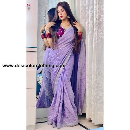 Pure soft Chinon silk sarees with amazing 3 mm C Pallu sequence work with Cut  work border*