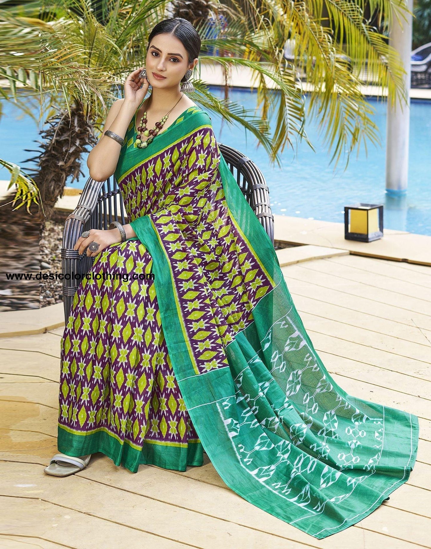 Purple Printed Cotton Pre-draped Saree