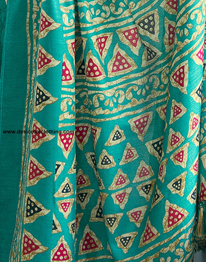 Turquois Printed Silk Saree