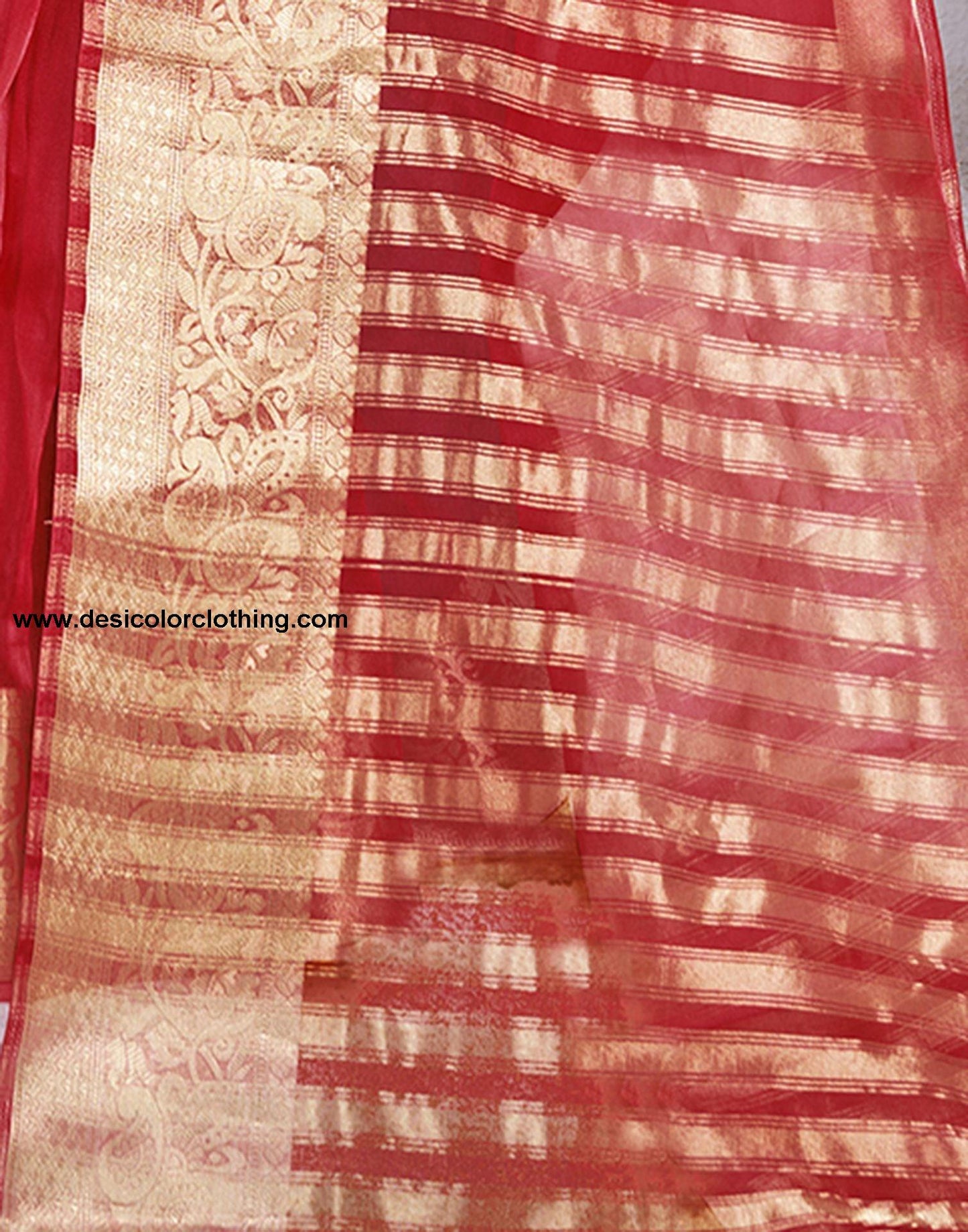 Red Plain Organza Saree