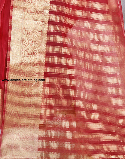 Red Plain Organza Saree