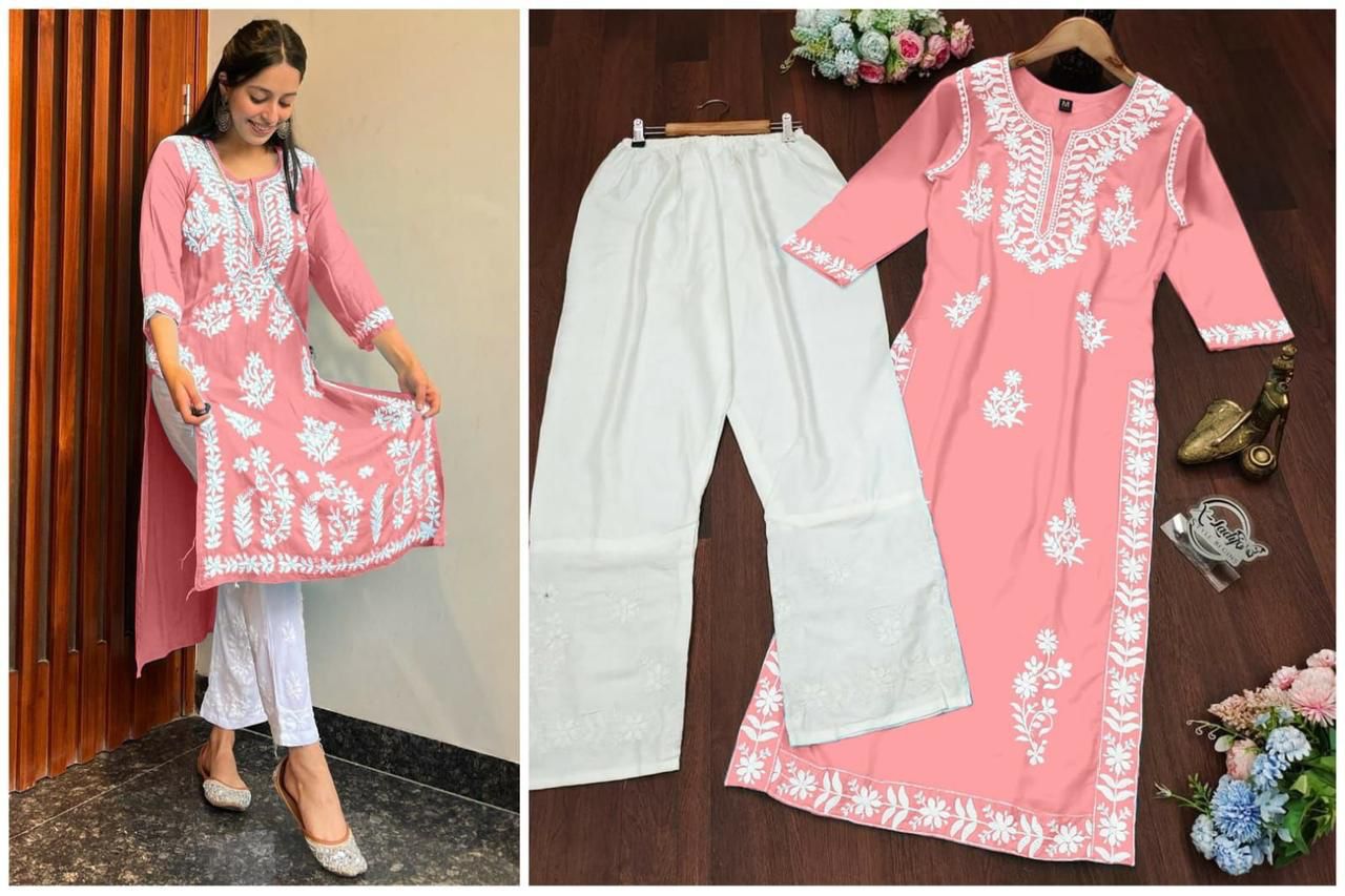 Product Image - Designer Embroidered Kurti & Pant Set for Festive Wear