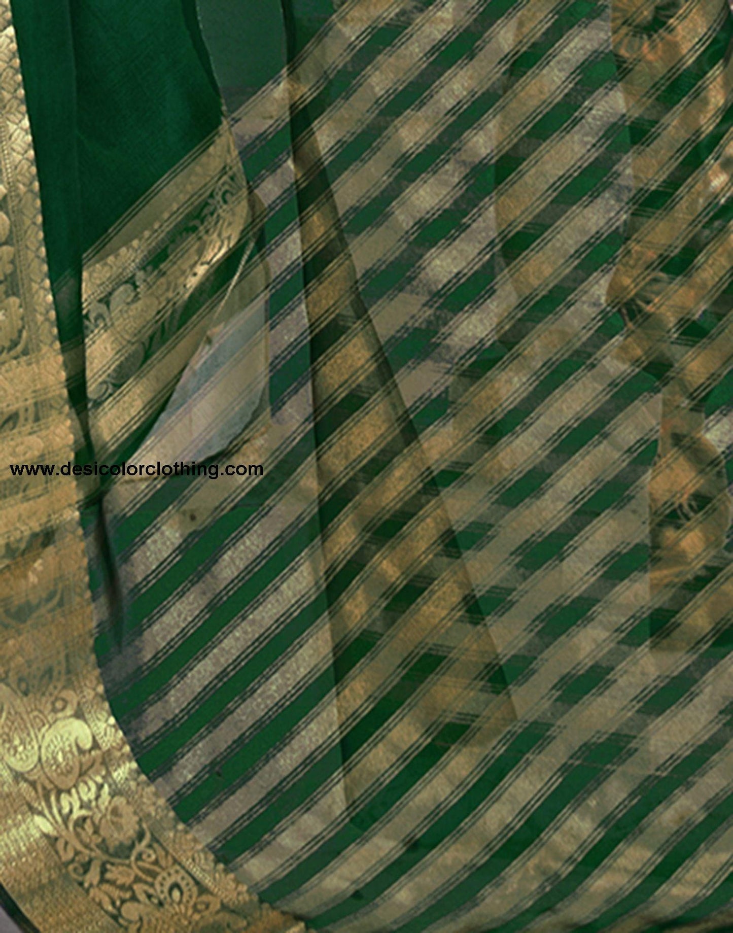 Dark Green Plain Organza Saree