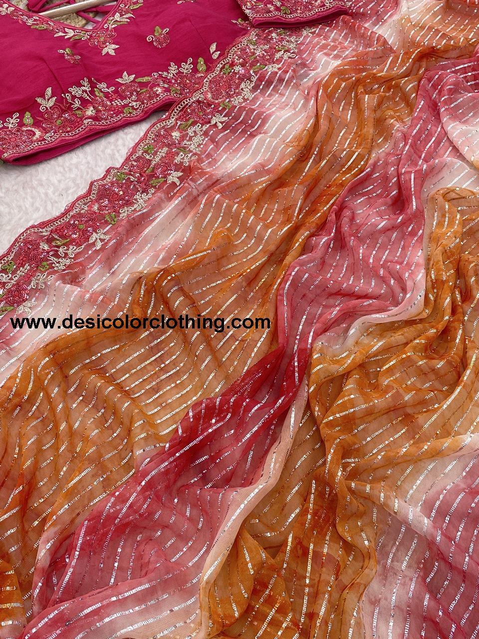 Pure Soft Georgette Sarees with Silver Weaving lining Nd Prisam Print With Heavy Embroidery Threads Sequence Ton to Ton work border aarco*