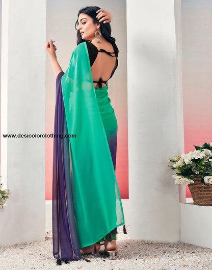 Teal Green Georgette Plain Ready to Wear Saree