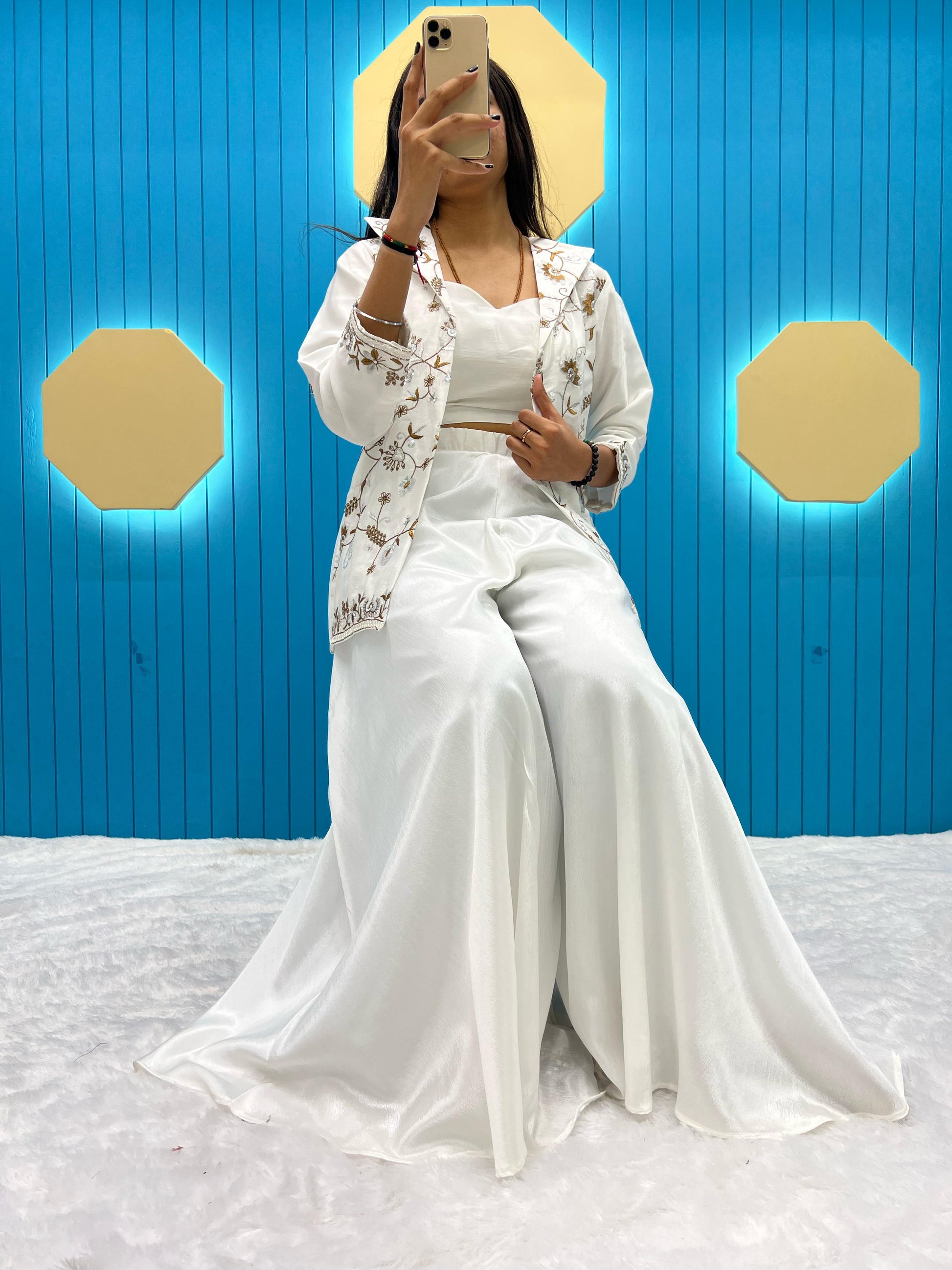Product Image - Designer Western Style Fiona Silk Cordding Sequence Work Blazer/Koti, Tube Choli with Circular Palzo