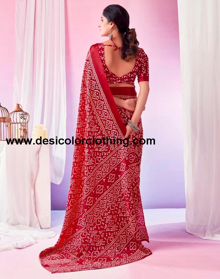 Red Silk Bandhani Saree
